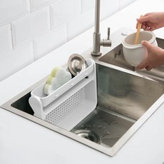 키친 주방 세척 및 건조용 90도 회전 물빠짐 채반 씽크대다용도 채반 화이트