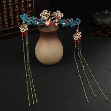 한복 여성 엔틱 심플 접시 선물 드롭귀걸이 경태 블루 머리 악세사리 봉 에스닉 헤어액세서리 품