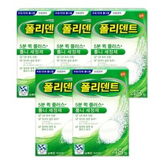 폴리덴트 5분 퀵 플러스 의치세정제 [48정x5박스] 총240정, 5개