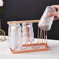 우드 손잡이 컵걸이 컵 거치대 정리대, 1개, 로즈골드