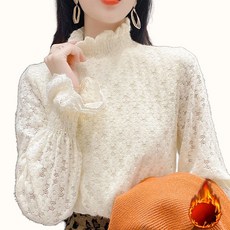 Covlanink 기모 레이스 반폴라 간팔 티셔츠 이너 블라우스 여성 상의 겨울 셔츠