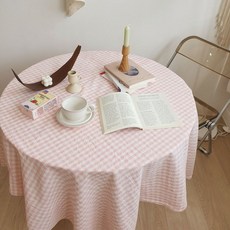 목화베리 파스텔체크 식탁보 코튼 홈까페 빈티지컷팅 캠핑테이블보, 연분홍체크, 160*180