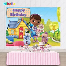 카메라 스튜디오 배경천 촬영 배경 NIHOLIA Doc Mcstuffins 소녀 생일 눈사람 양 인형 비닐 배너, 04 04_18 Polyester 200x150cm, 1개