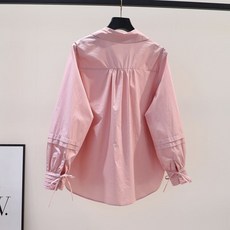 [웨일쓰] 여성 긴팔 핑크 블라우스 면 셔츠 루즈 셔츠 봄여름 문예 기질 블라우스