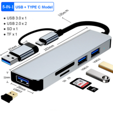 프로용 USB 허브 3 0 C 도크 스테이션 5Gbps 고속 변속기 분배기 C타입 USB OTG 어댑터 5 IN, 5-IN-2