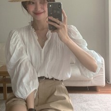 블라우스 셔츠 프렌치 스위트 긴팔 나무 귀 포함 여성 봄과 가을 스타일 소금 시스템 화이트 탑