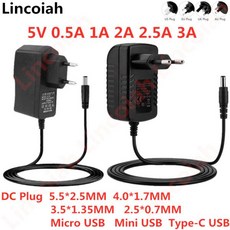 미니 마이크로 C 타입 USB 컨버터 스위칭 전원 어댑터 DC 5 V 0.5A 1A 2A 2.5A 3A AC 100-240V 5 V 볼트 1000MA 전원 코드 충전기, 1개, 없음, 42) 5V 1A - DC Plug 2.5-0.7MM-