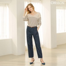크레송 인디고 여성 린넨 블렌디드 배기핏 데님팬츠 C211PT01A_IN