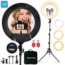 18 Inch LED 링 라이트 with 삼각대 스탠드& 3 폰 홀더& 2 블루투스 리모컨, 상세내용참조