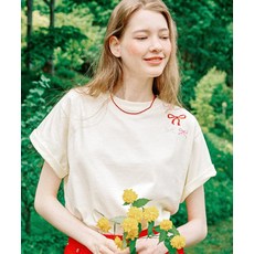 론론 RONRON 3 RIBBON BASIC FIT T SHIRT SOFT BUTTER 370538