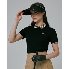 23SS [PREMIUM CLASSIC] 블랙 아이스코튼 체크 카라 반팔 티셔츠 DNTS3B903BK - 닥스골프여성