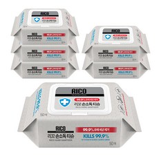 리꼬 손 살균 소독 티슈 캡형, 50매, 6개