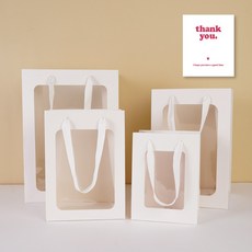 빛공 투명창쇼핑백 윈도우 선물 종이 쇼핑백 답례품(땡큐 스티커 포함), 1.화이트, 1호-20x15x10