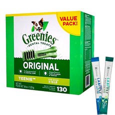  그리니즈 오리지널 티니 몬스터백 1.02kg 130P 강아지 덴탈껌+ 라비벳 유산균 2P, 1개, 1020g 