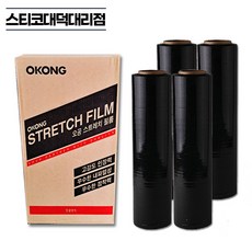 오공 검정랩 1박스(4롤) 20mic / 500mm / 400m 스트레치필름 공업용랩 수동랩 랩핑 비닐랩 포장랩, 블랙