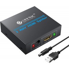 eSynic 1x2 HDMI 분배기 1 in 2 출력 HDMI 전원 분배기 리피터 HDMI 증폭기 스위치 지원 Full HD 1080P 3D for HDTV PS3 PS4, 단일옵션
