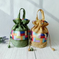 한국민예 고급 색동조각보 복주머니 파우치 도시락가방 외국인선물 한국기념품