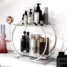 ZOZOFO 화장품 정리함 프레임 투명 선반 럭셔리 화장품 트레이 향수 정리대 다용도 수납, 1개, 실버