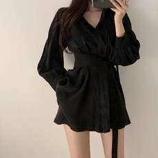 오브제스트 실크 벨트 퍼프 원피스