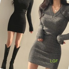 미니 v넥 블랙 여자 티 니트 연말 스커트 파티 골지 여성치마 브이넥 슬림핏