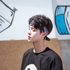 WILD 트 레이 닝 헤 어 스카프 남 힙 합 길거리 렌 드 헤어밴드 한국 판 농구 스포츠 뱅 크 개성 네 이 비 + 블랙 투 피 스 (세트: 밴드 버클)