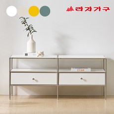 라자가구 세레나 미드센추리 강화유리 모듈 철제 선반 수납 거실장 1200, 옐로우, LPM 상판 - 미드센추리거실장