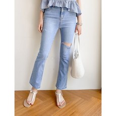 반하이 워싱 찢청 일자 세미부츠컷 8부 연청데님팬츠