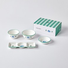 모던하우스 ON 크용이 어린이 도자기 식기 세트, WHITE+GREEN, 1세트, 공기 + 대접 + 찬기 + 3칸찬기