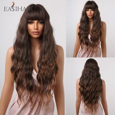 EASIHAIR 옴브레 브라운 금발 긴 웨이브 합성 가발 앞머리 포함 자연스러운 회색 애쉬 헤어 여성용 데일리, 13 LC2029-1, 1개