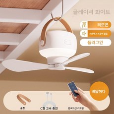 소형 천장 선풍기 무음 usb 충전 캠핑 야외 실링팬, 3600mAh, White 플러그인 리모컨