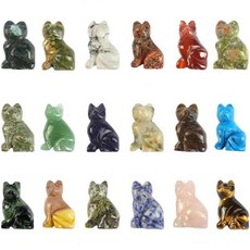 Gemstone 고양이 크리스탈 손으로 조각한 치유 2pcs 혼합 보석 피규어 동상 홈 데코 1.6인치앉은 Q1699996, Sit Cat Mix 2pcs, 1개