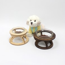 고야 야펫 자작나무 원목 강아지밥그릇 고양이물그릇 애견그릇 식기 수반, 엔틱월넛+강화유리그릇대형 17cm(1.1L), 1개, 엔틱월넛+강화유리그릇대형 17cm(1.1L)