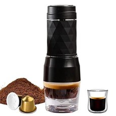 사이폰커피 더치커피메이커 커피내리는기계 Cafelffe 수동 에스프레소 메이커 핫/콜드 휴대용 커피 머신 캡슐 및 그라운드 핸드 프레스 브루어 홈 오피스 여행용 3 인 1, [02] black, 1개
