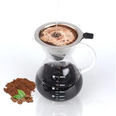 재사용 이중층 스테인리스 스틸 필터가 Tmark Pour Over Coffee Maker 600ml20oz BPA 무함유 유리 커피 카페 메이커 드리퍼 브루어, 20oz, 1개