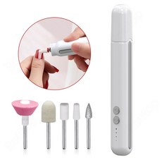 Routop 네일 드릴 머신 LED 조명 5종 비트 3단계 조절 무선 USB충전 휴대용, 흰색