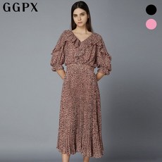 GGPX프릴 레오파드 쉬폰 플리츠 롱 원피스 GNB5OP726F1231518