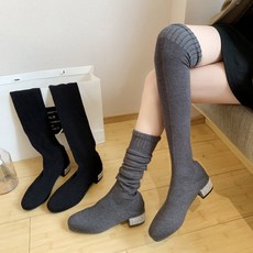 큐빅굽 스판 니하이부츠 싸이하이 니트 롱부츠 4cm