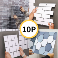 헌컴퍼니 접착식 3D 벽타일 스티커 4타입, 10개, 화이트브릭