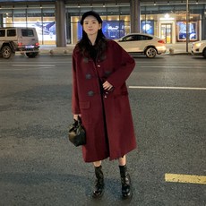 블랙 토글 버튼 모직코트 여성 하프기장 작은 키 학원 무드 니