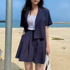 반팔자켓셋업