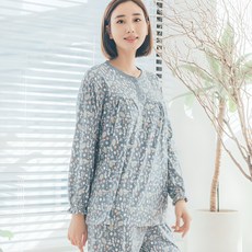 디에스디에스도씨 여성용 피치기모 플라워 라운드형 잠옷 상하의 세트