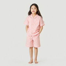 [JAJU/자주] 키즈 BETTER_코튼 시어서커 체크 5부 파자마 세트_라이트 핑크