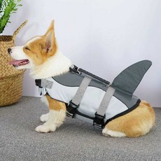 강아지 구명 조끼 개인싸 안전조끼 대형견 애견수영복, 1개, 연파랑 상어 수영복 S