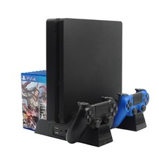 소니 ps4 슬림 프로 콘솔 충전기 다기능 스탠드 gamepad 조이스틱 충전 냉각 스테이션 4, Black