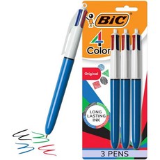 BIC 4색 오리지널 리트랙터블 볼펜 중간 지점1.0mm 3캔 개 오래 지속되는 잉크가 있는, BIC 4색 오리지널 리트랙터블 볼펜 중간 지점1.0m