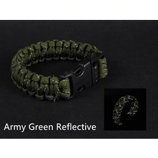 24.5cm 9 코어 반사 Paracord 탈출 비상 빛나는 Plaited 로프 EDC 생존 절약 팔찌 휘파람 도구, 아미 그린