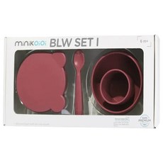 MiNiKOiOi 小美食家碗杯匙3件組, 吸盤碗12 x 6.5cm 300ml + 學習杯6.5 x 7cm 180ml + 湯匙13.2 x 2.7 x 1.6cm, 石榴紅, 1組
