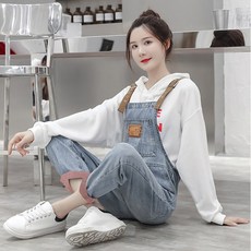 루나필 여성 귀욤 기모 청 멜빵바지 데님 멜빵 수트 LMT448