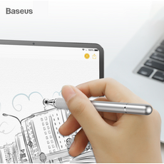 Baseus 베이스어스 초미세 터치펜 스타일러스 2 in1 스마트폰 태블릿 펜 갤럭시탭 아이패드, 실버, 1개