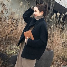 생활도움 추동 한국판 햅번 블랙 캐시미어 코트 여 루즈핏 숏기장 숏기장 울소재 코트